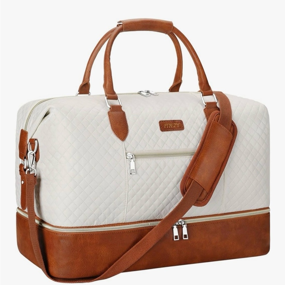 Stylish White and Brown Travel Bag
